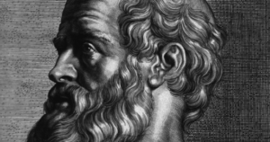 dessin en noir et blanc du visage d'hyppocrate